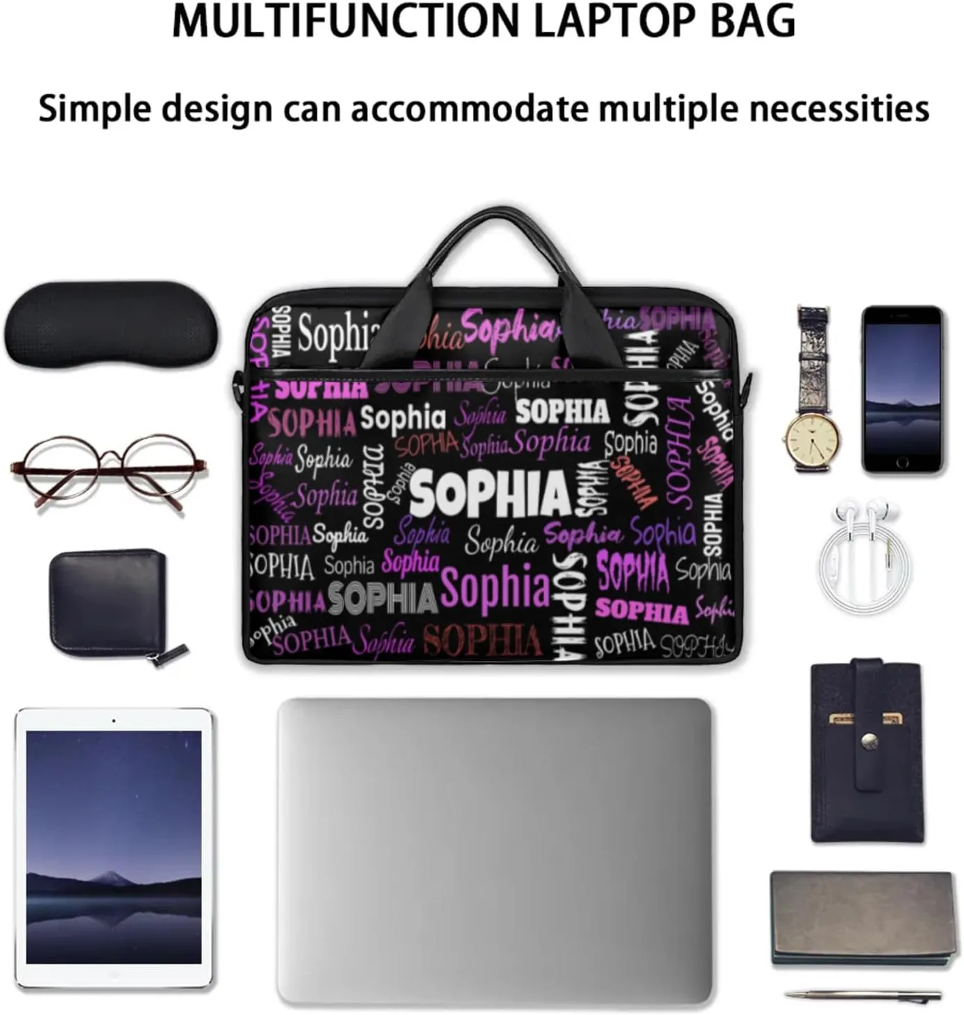 Personalized Name Laptop Bags, Custom Text Laptop Case Shoulder Bag, Computer Bags