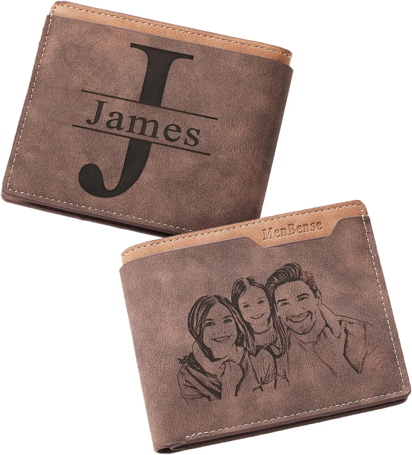 Personalized Photo & Name Initials Wallet for Men, Customized Gifts for Husband BF Dad Son Family Groomsmen Friend, Birthday Anniversary Father's Day Christmas Gifts