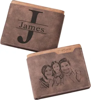 Personalized Photo & Name Initials Wallet for Men, Customized Gifts for Husband BF Dad Son Family Groomsmen Friend, Birthday Anniversary Father's Day Christmas Gifts