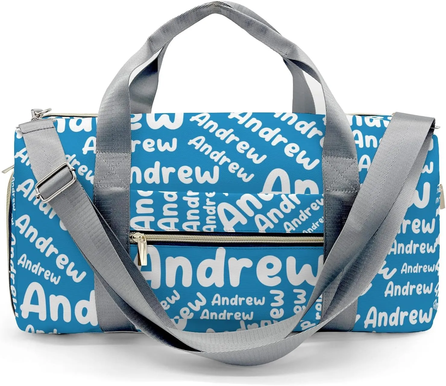 Personalized Sports Gym Bag Weekender Overnight Bags Light Blue Customized Travel Duffel Bag with Name Waterproof Luggage Bag for Women