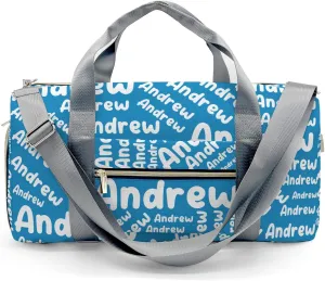 Personalized Sports Gym Bag Weekender Overnight Bags Light Blue Customized Travel Duffel Bag with Name Waterproof Luggage Bag for Women