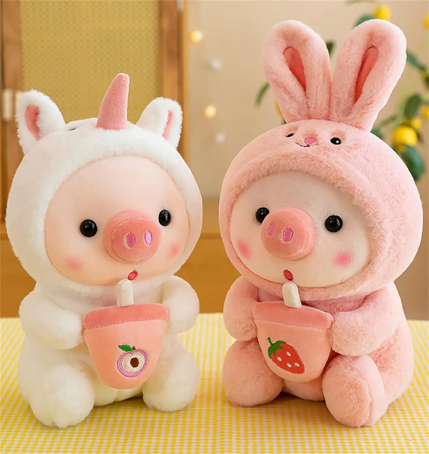 Pig Stuffed Animal Plush Toy Pig Dress Up Frog Tiger Rabbit Cute Plush Doll Girls Boys Kids Birthday Bedtime Party Gift (White, 16.5 in)