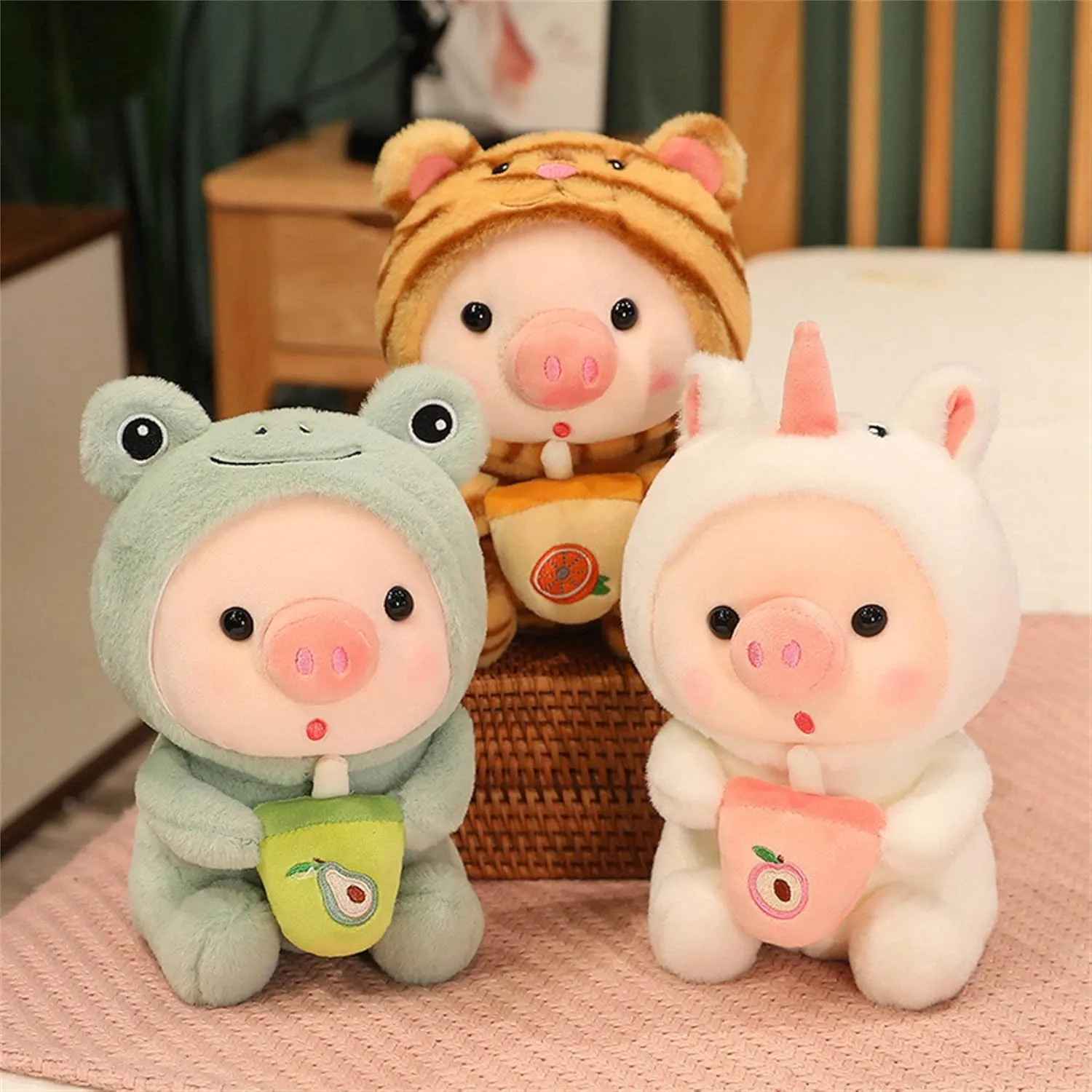 Pig Stuffed Animal Plush Toy Pig Dress Up Frog Tiger Rabbit Cute Plush Doll Girls Boys Kids Birthday Bedtime Party Gift (White, 16.5 in)