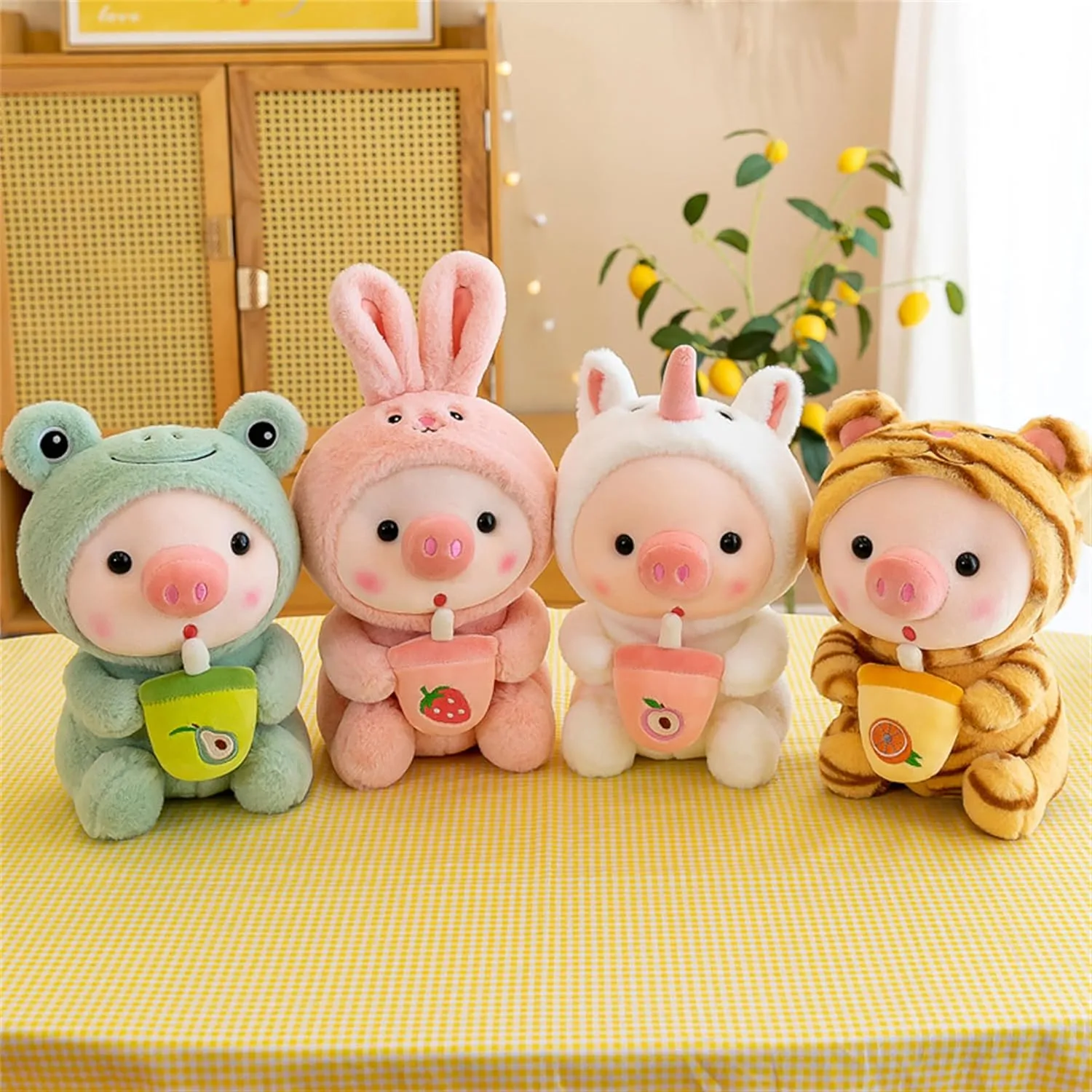 Pig Stuffed Animal Plush Toy Pig Dress Up Frog Tiger Rabbit Cute Plush Doll Girls Boys Kids Birthday Bedtime Party Gift (White, 16.5 in)