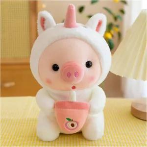 Pig Stuffed Animal Plush Toy Pig Dress Up Frog Tiger Rabbit Cute Plush Doll Girls Boys Kids Birthday Bedtime Party Gift (White, 16.5 in)