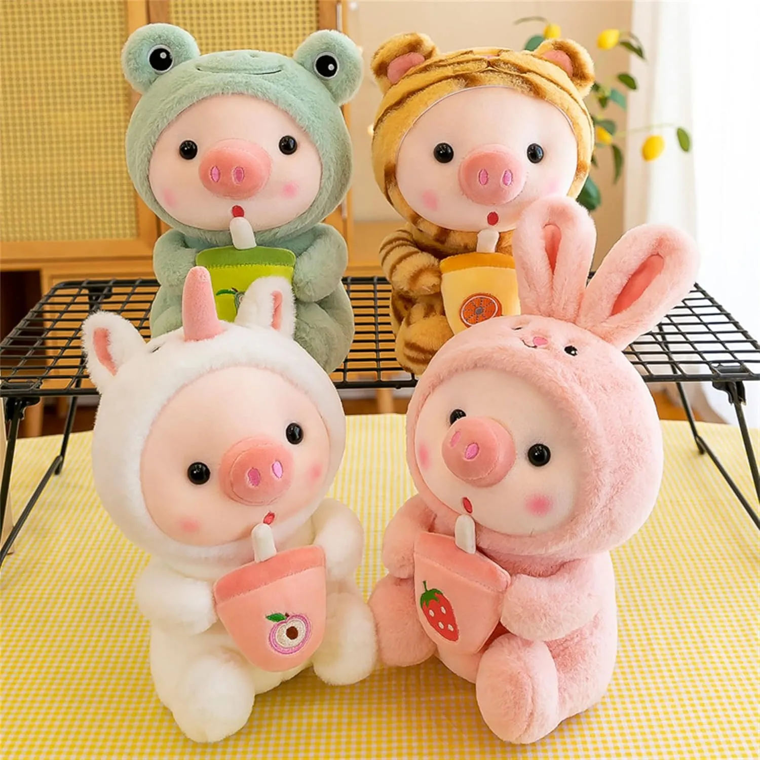 Pig Stuffed Animal Plush Toy Pig Dress Up Frog Tiger Rabbit Cute Plush Doll Girls Boys Kids Birthday Bedtime Party Gift (White, 16.5 in)