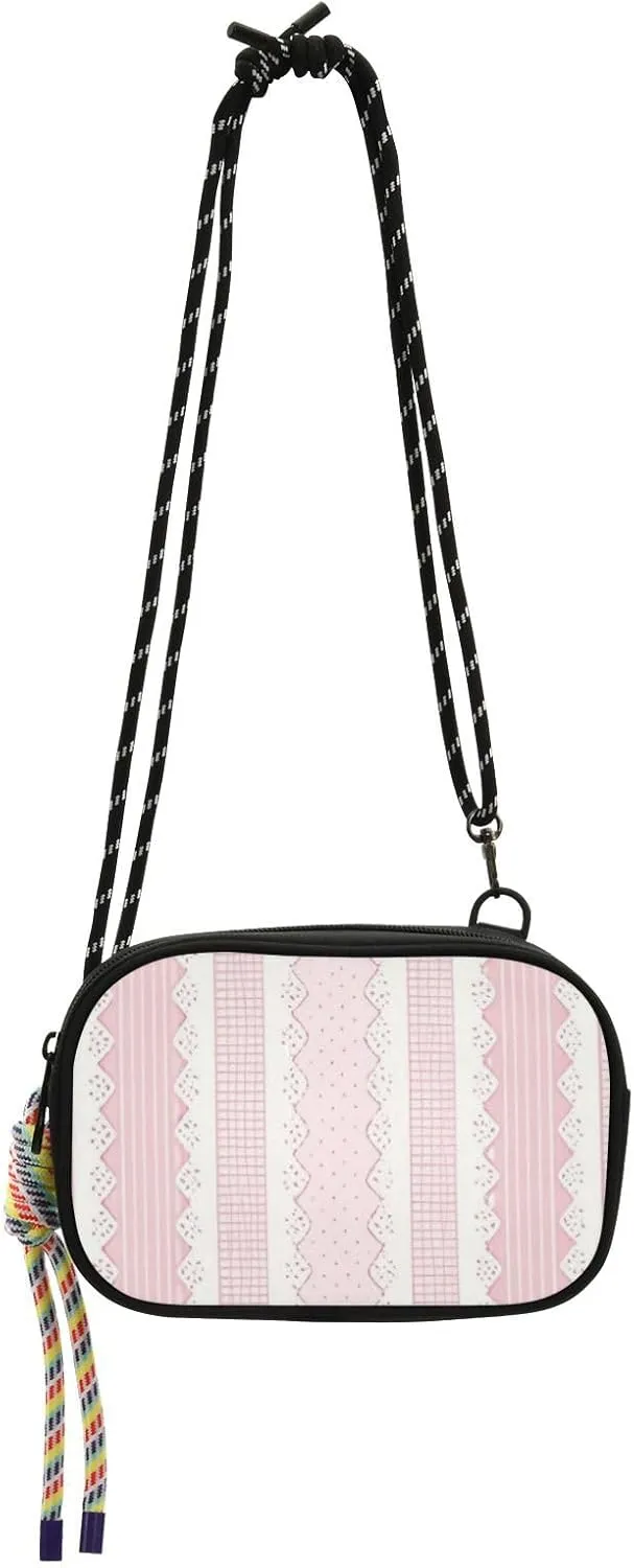 Pink Fresh Lace Stripes West Crossbody Purse Women Waterproof with Credit Card Slots Messenger Bag Crossbody For Hiking Traveling bolsa de mano para mujer