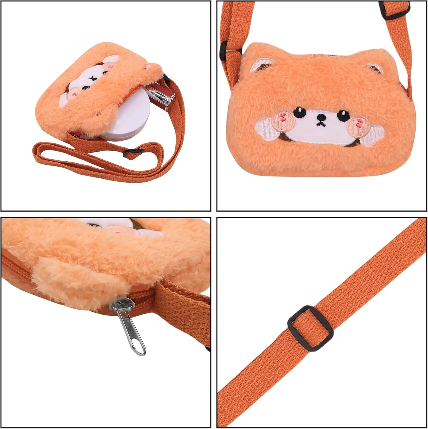 Plush Animal Shoulder Bag Cute Toddler Kids Crossbody Purse Small Coin Purse Messenger Bag for Girls Women,Orange