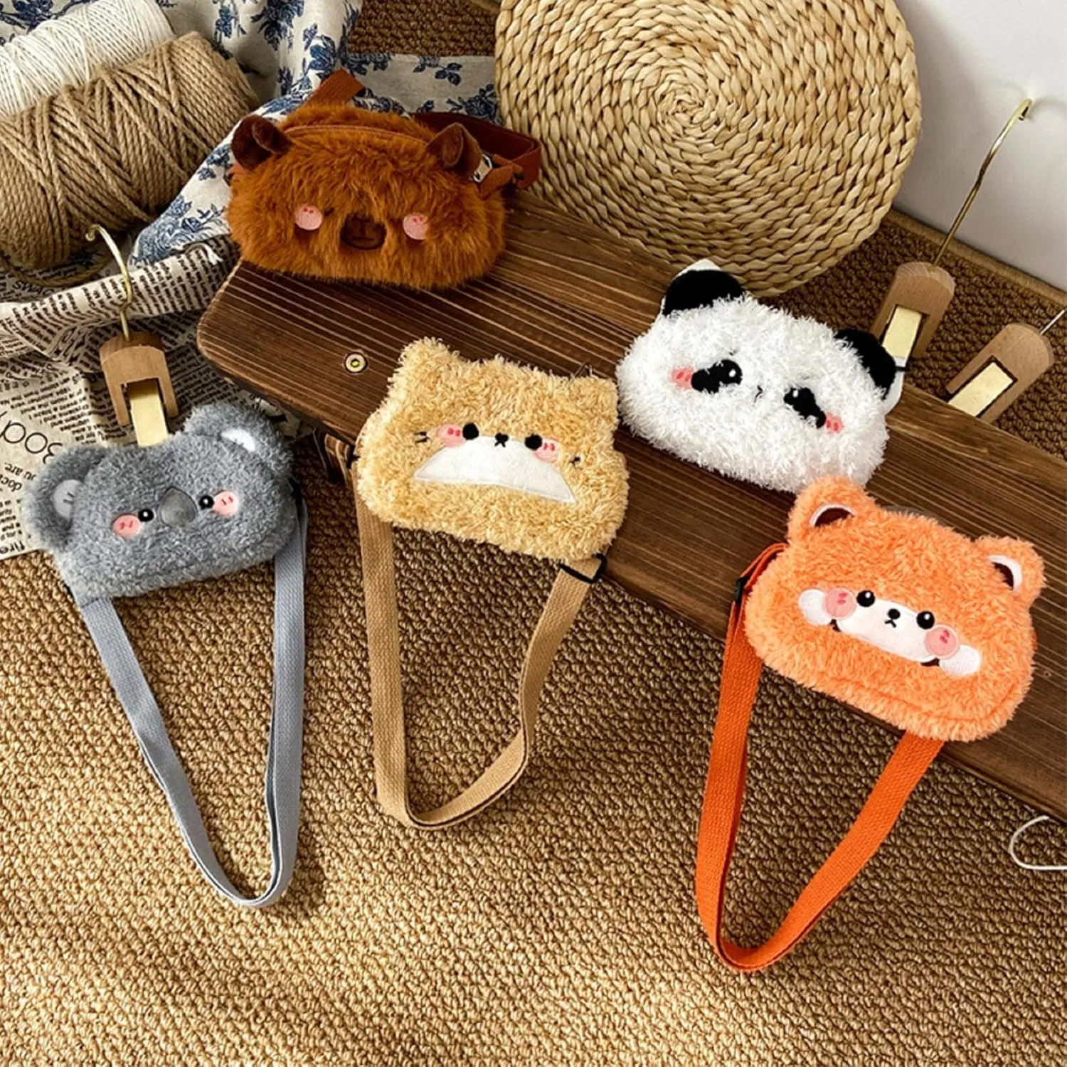 Plush Animal Shoulder Bag Cute Toddler Kids Crossbody Purse Small Coin Purse Messenger Bag for Girls Women,Orange