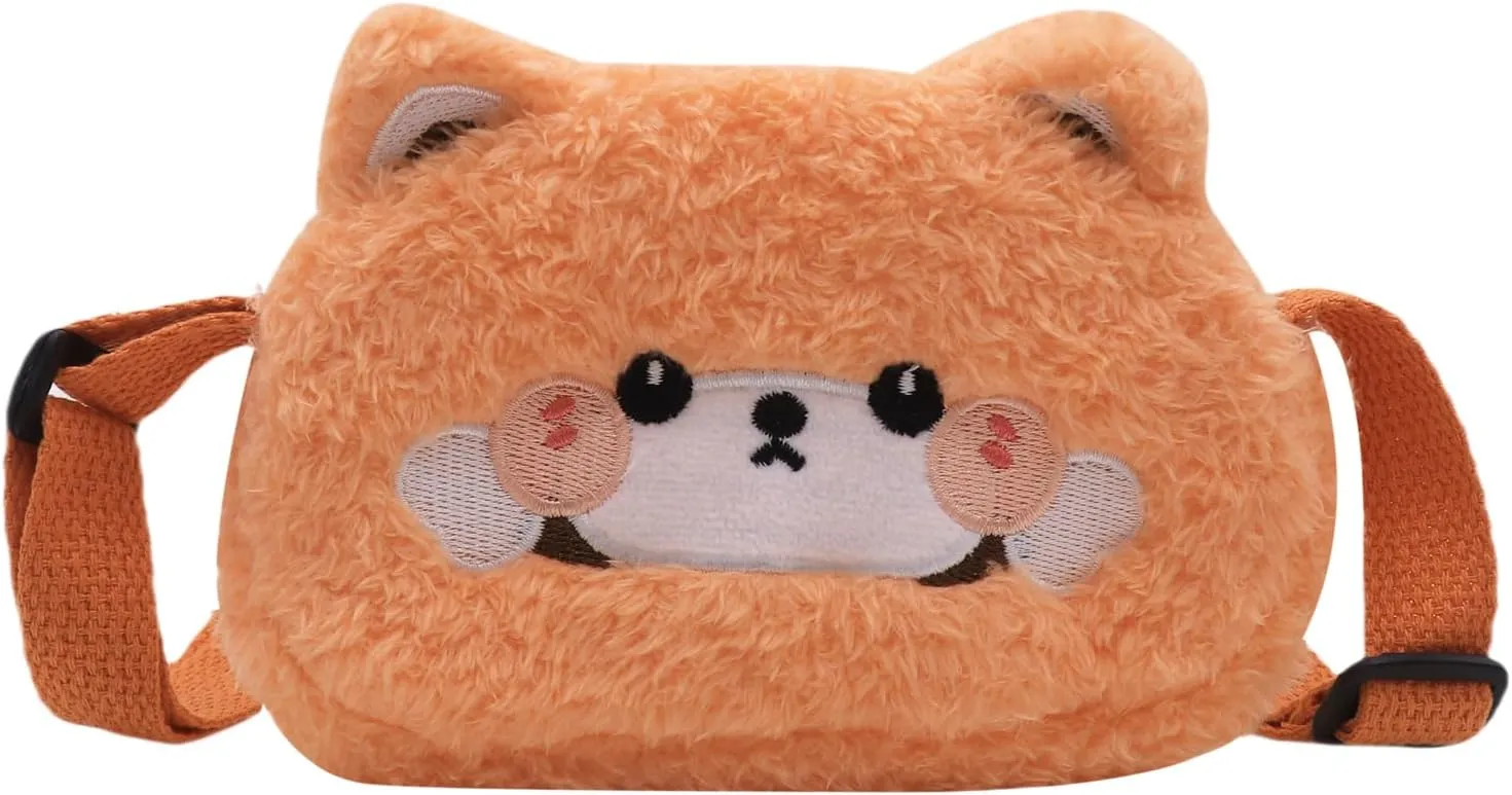 Plush Animal Shoulder Bag Cute Toddler Kids Crossbody Purse Small Coin Purse Messenger Bag for Girls Women,Orange
