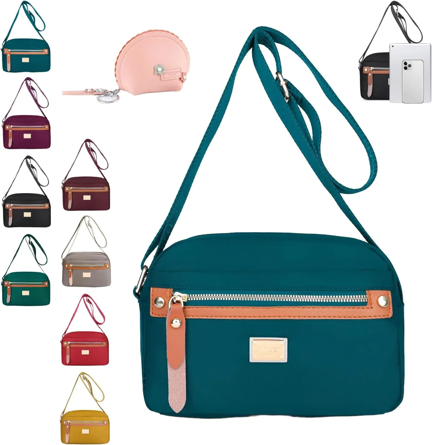 Popularate Nylon Crossbody Bag,Waterproof Fashion Multi Classic Luxury Pockets Shoulder Bags Purses for Women with Zipper