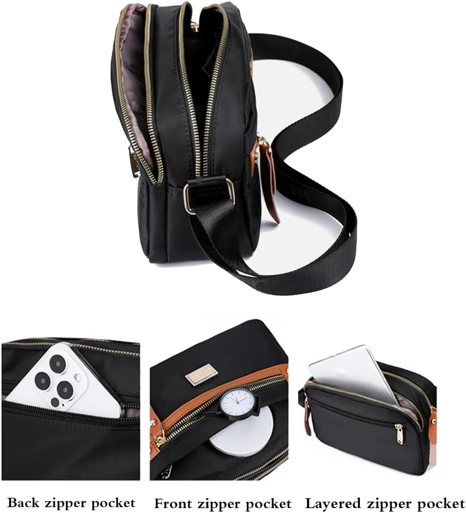 Popularate Nylon Crossbody Bag,Waterproof Fashion Multi Classic Luxury Pockets Shoulder Bags Purses for Women with Zipper