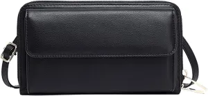PORRASSO Touch Screen Crossbody Phone Bag Fashion Wallet Women's Shoulder Bag Clutch RFID Blocking Purse PU Wallet for Party Wedding Travelling Black