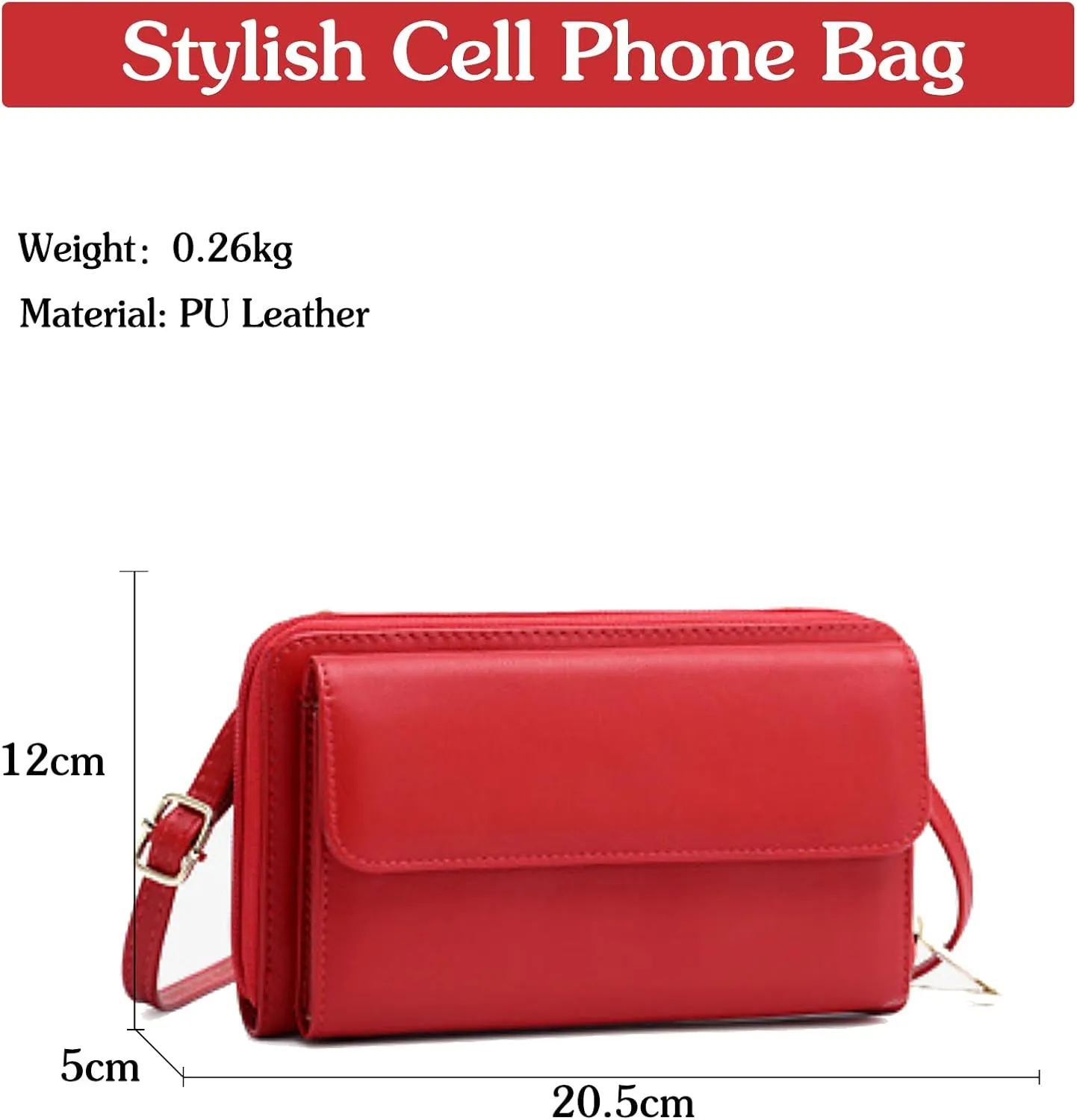 PORRASSO Touch Screen Crossbody Phone Bag Fashion Wallet Women's Shoulder Bag Clutch RFID Blocking Purse PU Wallet for Party Wedding Travelling Red