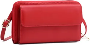 PORRASSO Touch Screen Crossbody Phone Bag Fashion Wallet Women's Shoulder Bag Clutch RFID Blocking Purse PU Wallet for Party Wedding Travelling Red