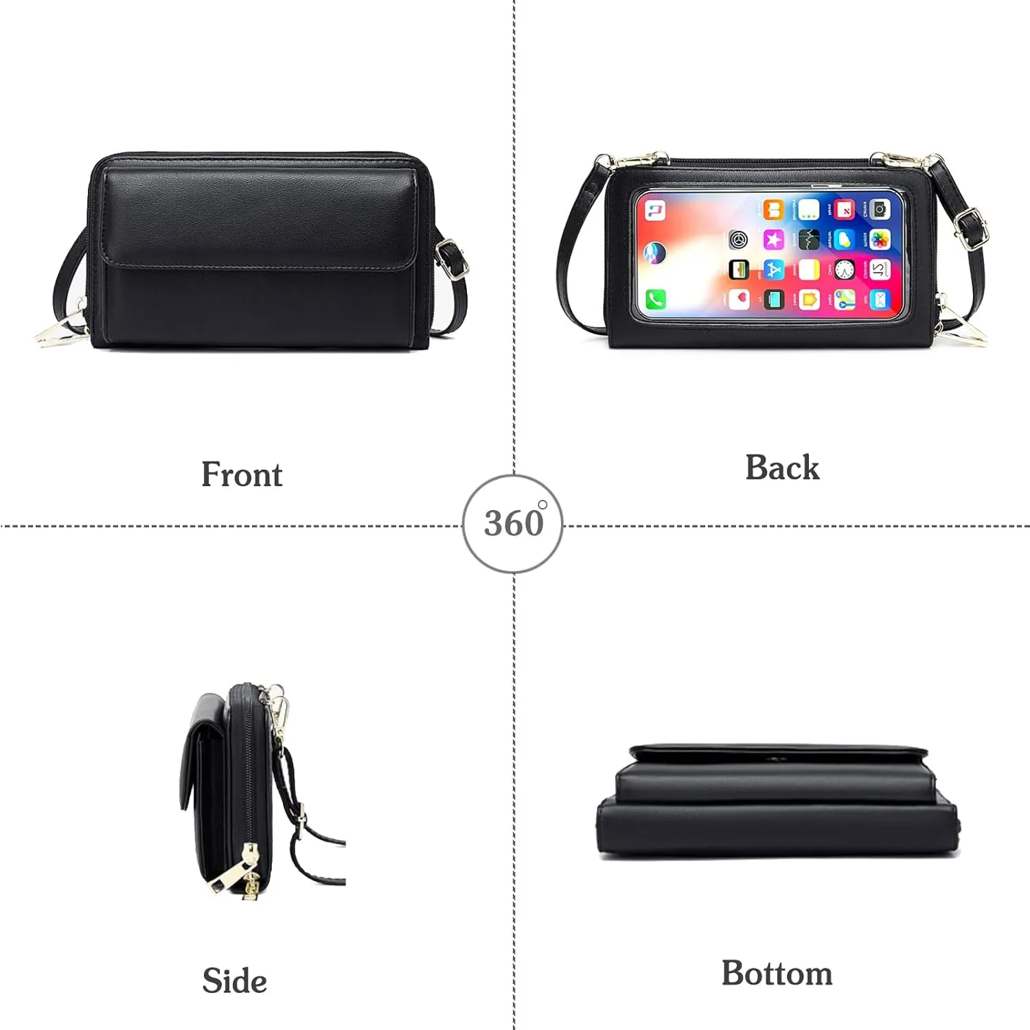 PORRASSO Touch Screen Crossbody Phone Bag Fashion Wallet Women's Shoulder Bag Clutch RFID Blocking Purse PU Wallet for Party Wedding Travelling Red
