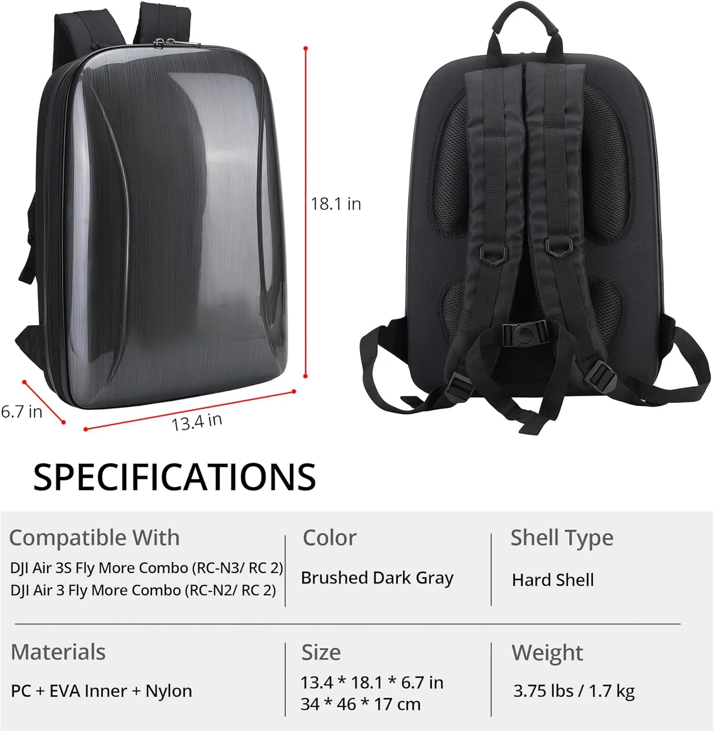 Portable Air 3S/ 3 Backpack Case, Waterproof Shockproof Shoulder Bag for DJI RC-N2/ RC 2 Remote Controller &Other Accessories