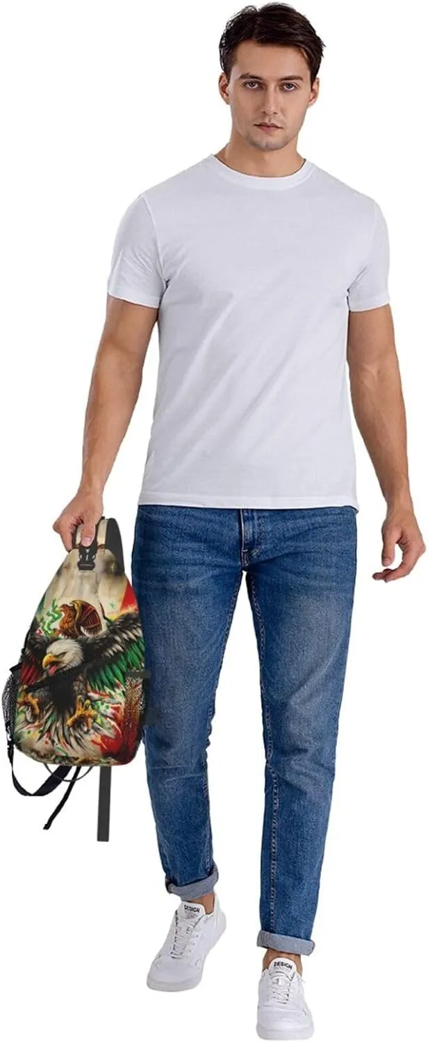 Powerful Mexican Art Eagle Flag Crossbody Bags Sling Backpack Cross Chest Bag Sports Shoulder Bag Gym Fanny Pack Adjustable Cycling Daypack Diagonally Rucksack for Running