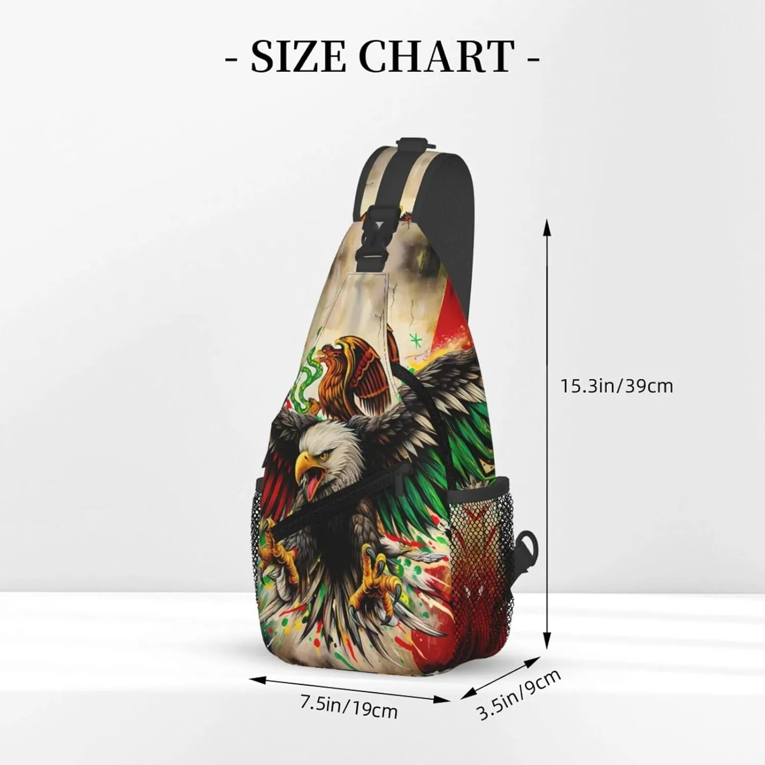Powerful Mexican Art Eagle Flag Crossbody Bags Sling Backpack Cross Chest Bag Sports Shoulder Bag Gym Fanny Pack Adjustable Cycling Daypack Diagonally Rucksack for Running