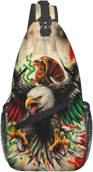 Powerful Mexican Art Eagle Flag Crossbody Bags Sling Backpack Cross Chest Bag Sports Shoulder Bag Gym Fanny Pack Adjustable Cycling Daypack Diagonally Rucksack for Running