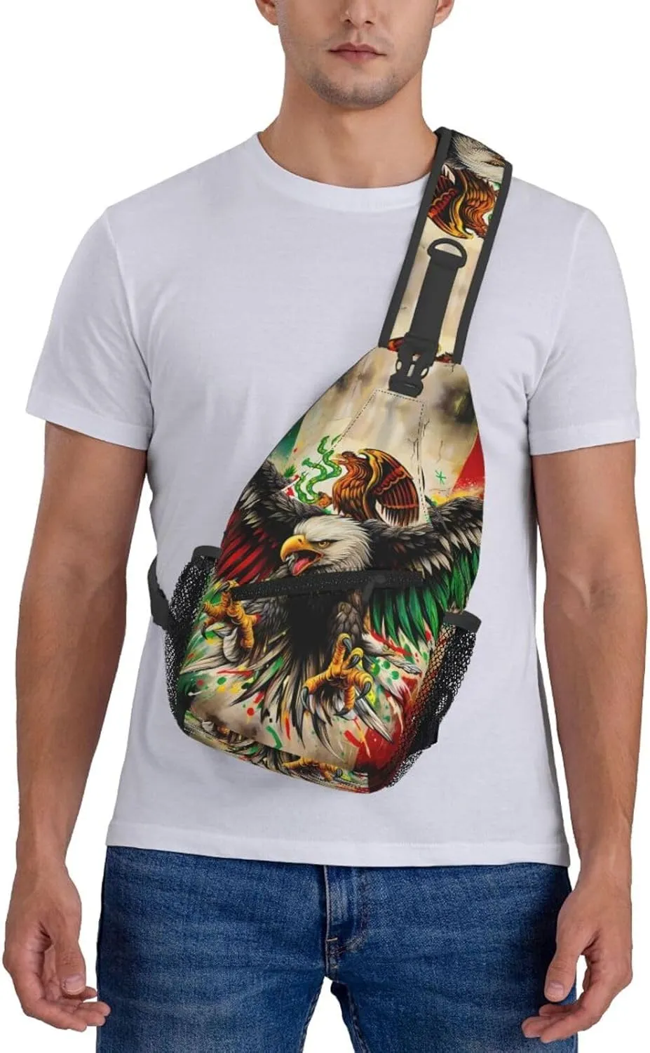 Powerful Mexican Art Eagle Flag Crossbody Bags Sling Backpack Cross Chest Bag Sports Shoulder Bag Gym Fanny Pack Adjustable Cycling Daypack Diagonally Rucksack for Running