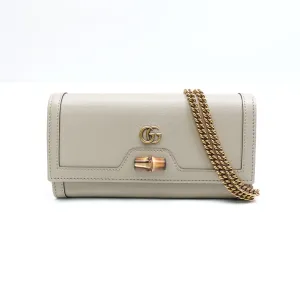 PRE-OWNED GG Wonka Grain Calfskin Diana Chain Wallet