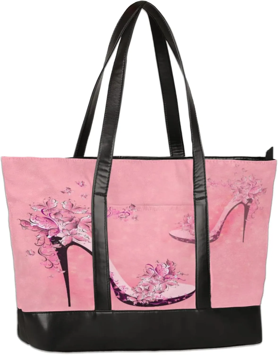 Pretty Flower High Heels Laptop Tote Bag for Women Lightweight Work Purse with Multiple Compartments Fits 13-15.6 Inch Laptop Tablet Shoulder Bag for Office Travel Daily Use