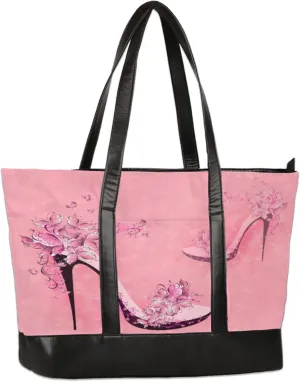 Pretty Flower High Heels Laptop Tote Bag for Women Lightweight Work Purse with Multiple Compartments Fits 13-15.6 Inch Laptop Tablet Shoulder Bag for Office Travel Daily Use