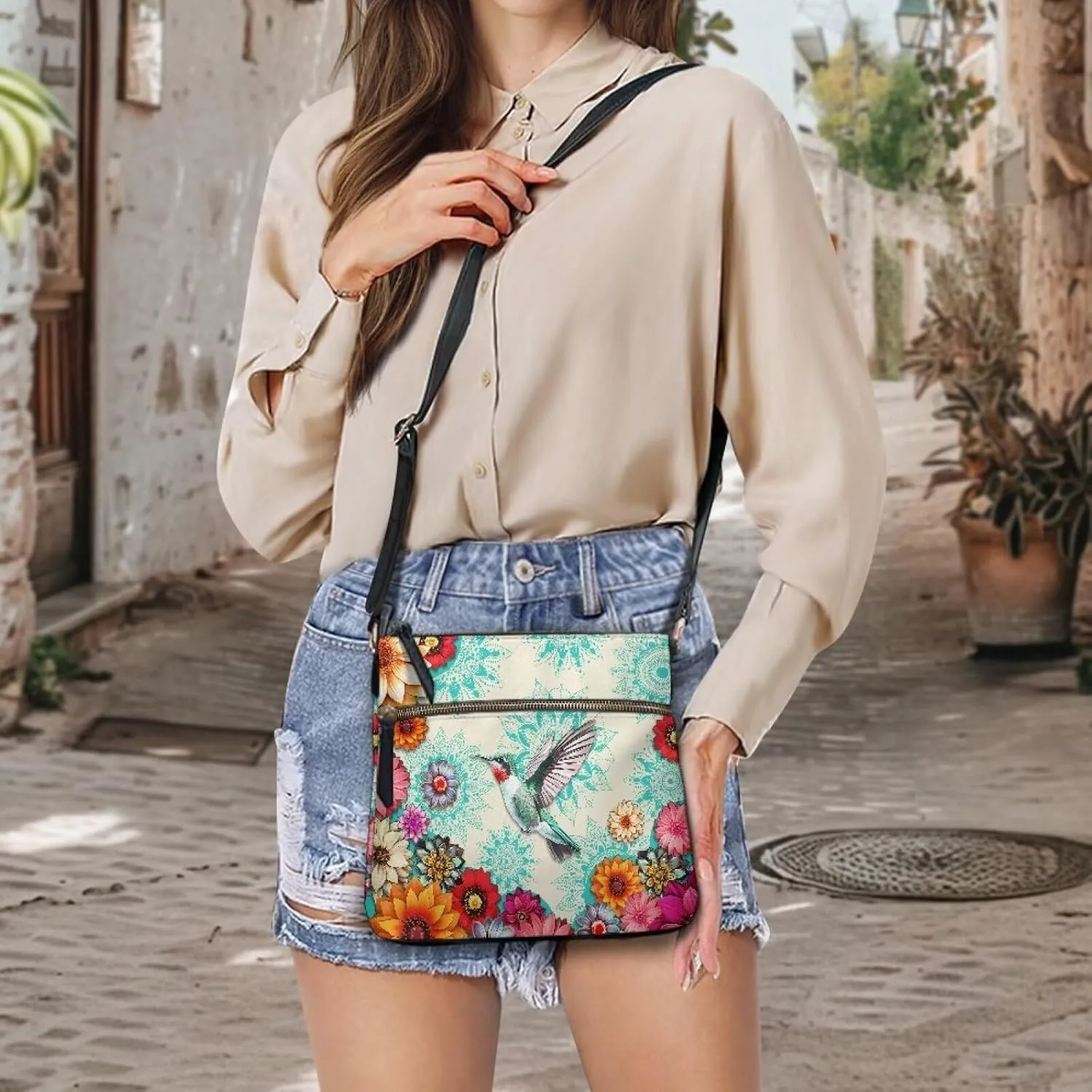 PU Crossbody Bags for Women Large Multiple Pockets Bag Fashion Sling Hobo Bag with Zipper for Working Shopping