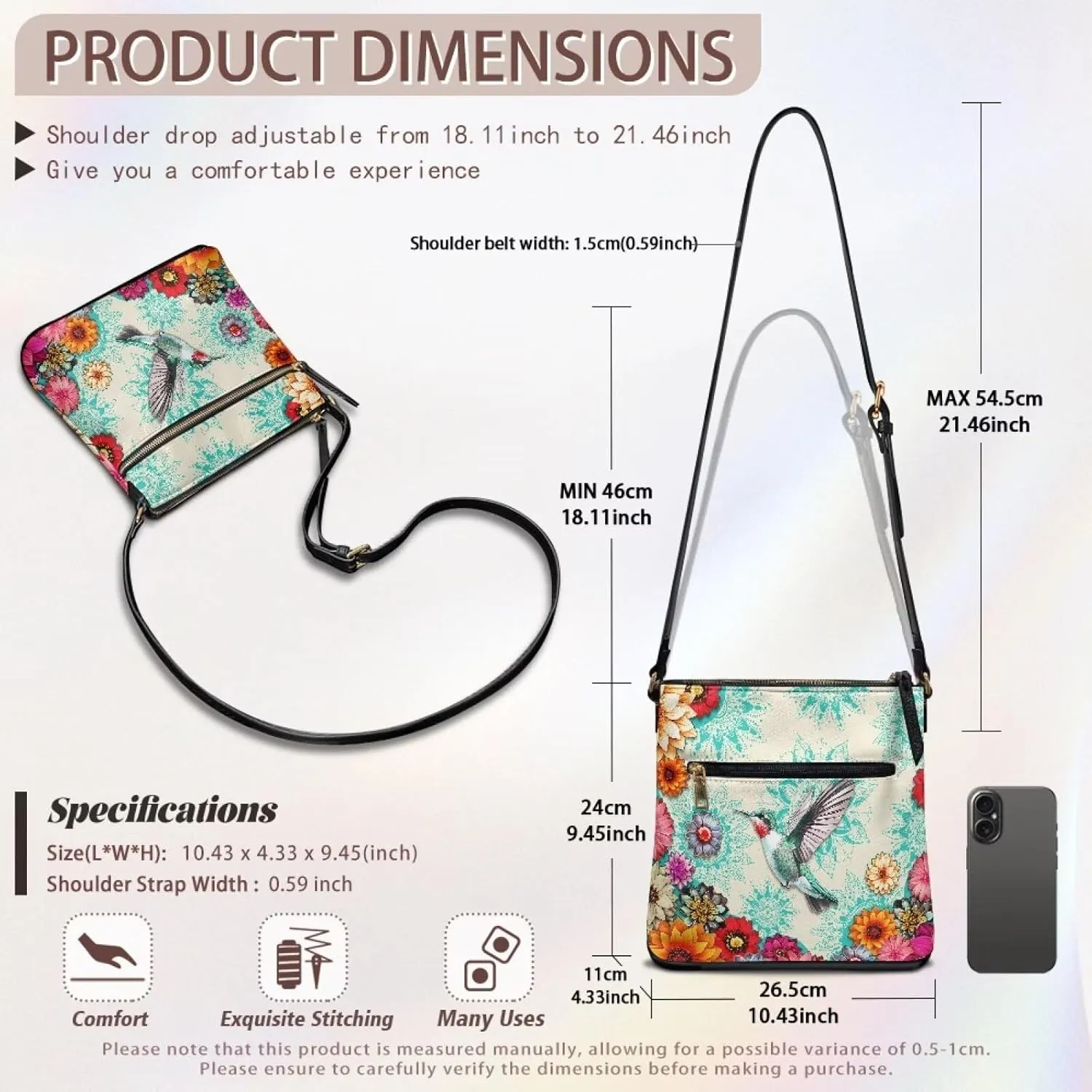 PU Crossbody Bags for Women Large Multiple Pockets Bag Fashion Sling Hobo Bag with Zipper for Working Shopping