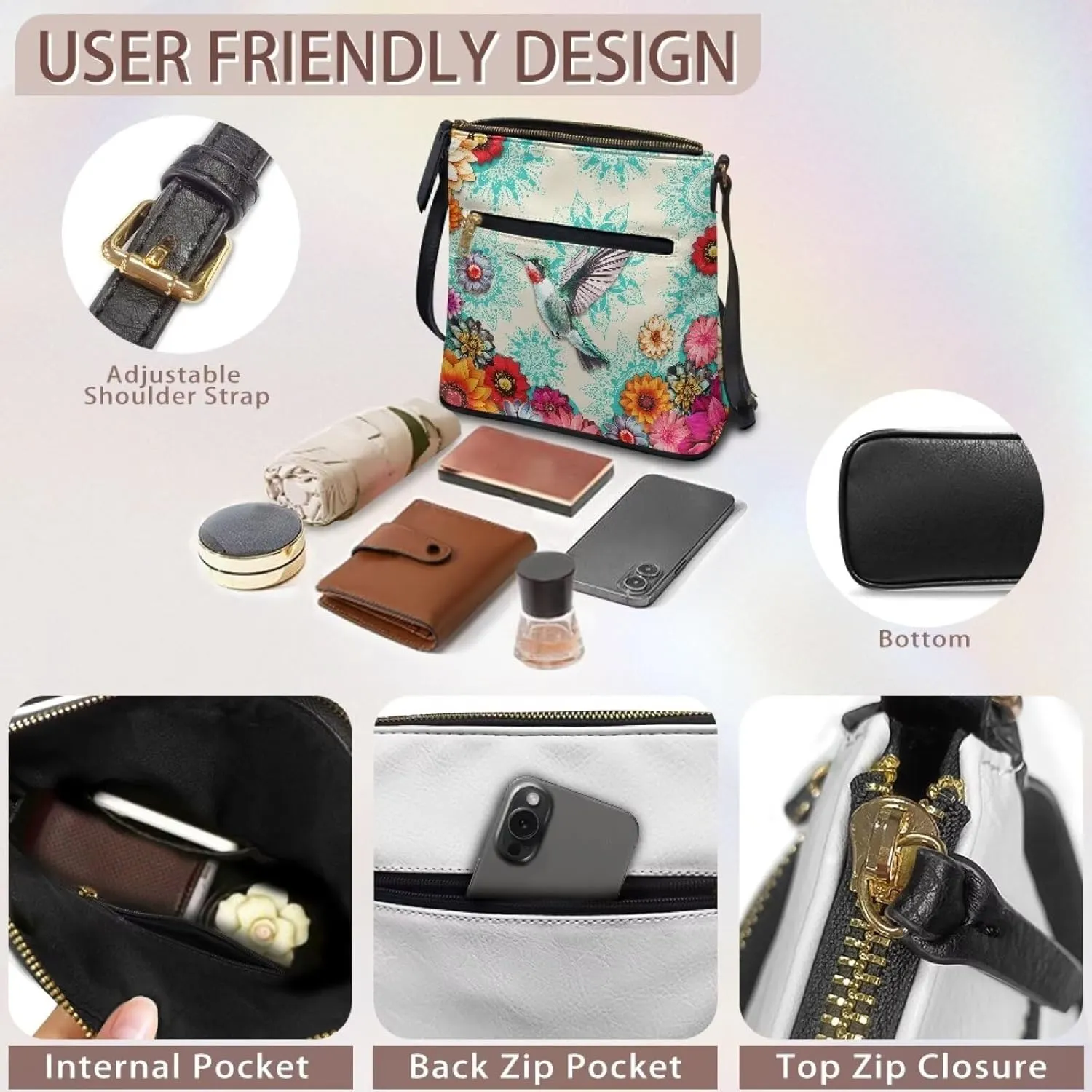 PU Crossbody Bags for Women Large Multiple Pockets Bag Fashion Sling Hobo Bag with Zipper for Working Shopping