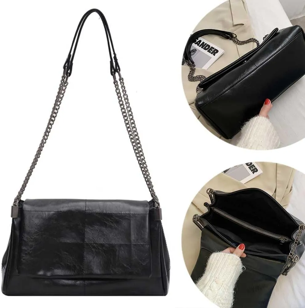 PU Leather Crossbody Bag Large Capacity Women Stylish Satchel Bags Adjustable Strap Solid Color Tote Bag Travel Ba