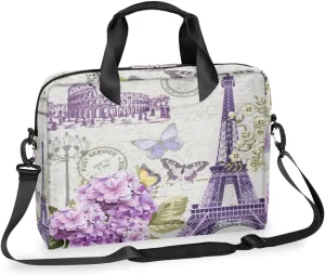 Purple Eiffel Tower Laptop Bag 15-16 Inch Laptop Case for Women Men Shoulder Messenger Bag Paris Tower Computer Briefcase for Business, Office, College, Travel Laptop Bag
