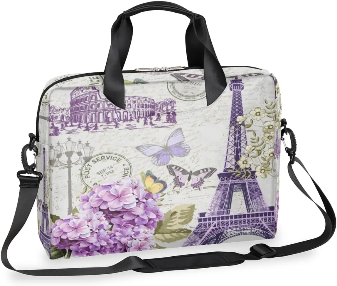Purple Eiffel Tower Laptop Bag 15-16 Inch Laptop Case for Women Men Shoulder Messenger Bag Paris Tower Computer Briefcase for Business, Office, College, Travel Laptop Bag