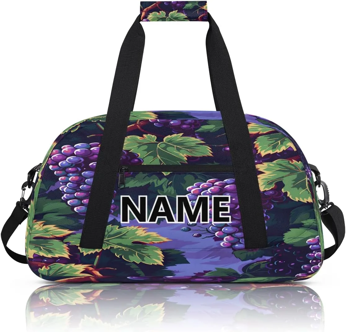 Purple Grapes Mini Gym Bag 18 inch for Women Men Waterproof Custom Grapes Fruits Travel Duffel Bag Carry On Overnight Tote Nurse Bag for Work Fitness Hiking