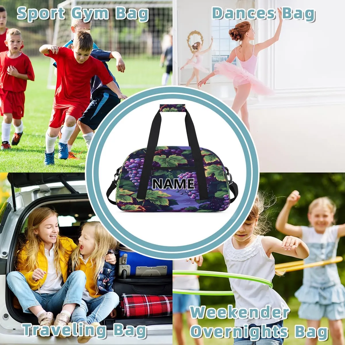 Purple Grapes Mini Gym Bag 18 inch for Women Men Waterproof Custom Grapes Fruits Travel Duffel Bag Carry On Overnight Tote Nurse Bag for Work Fitness Hiking