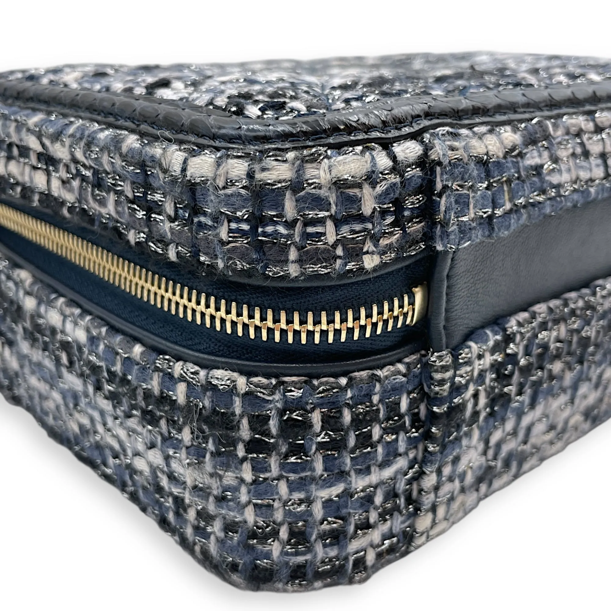 Python Vanity Filigree Blue Crossbody Bag in Tweed, Gold hardware