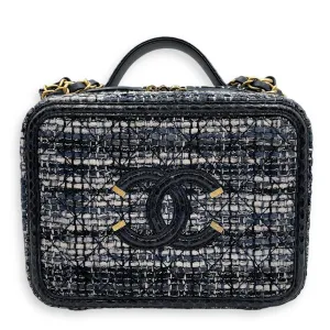 Python Vanity Filigree Blue Crossbody Bag in Tweed, Gold hardware