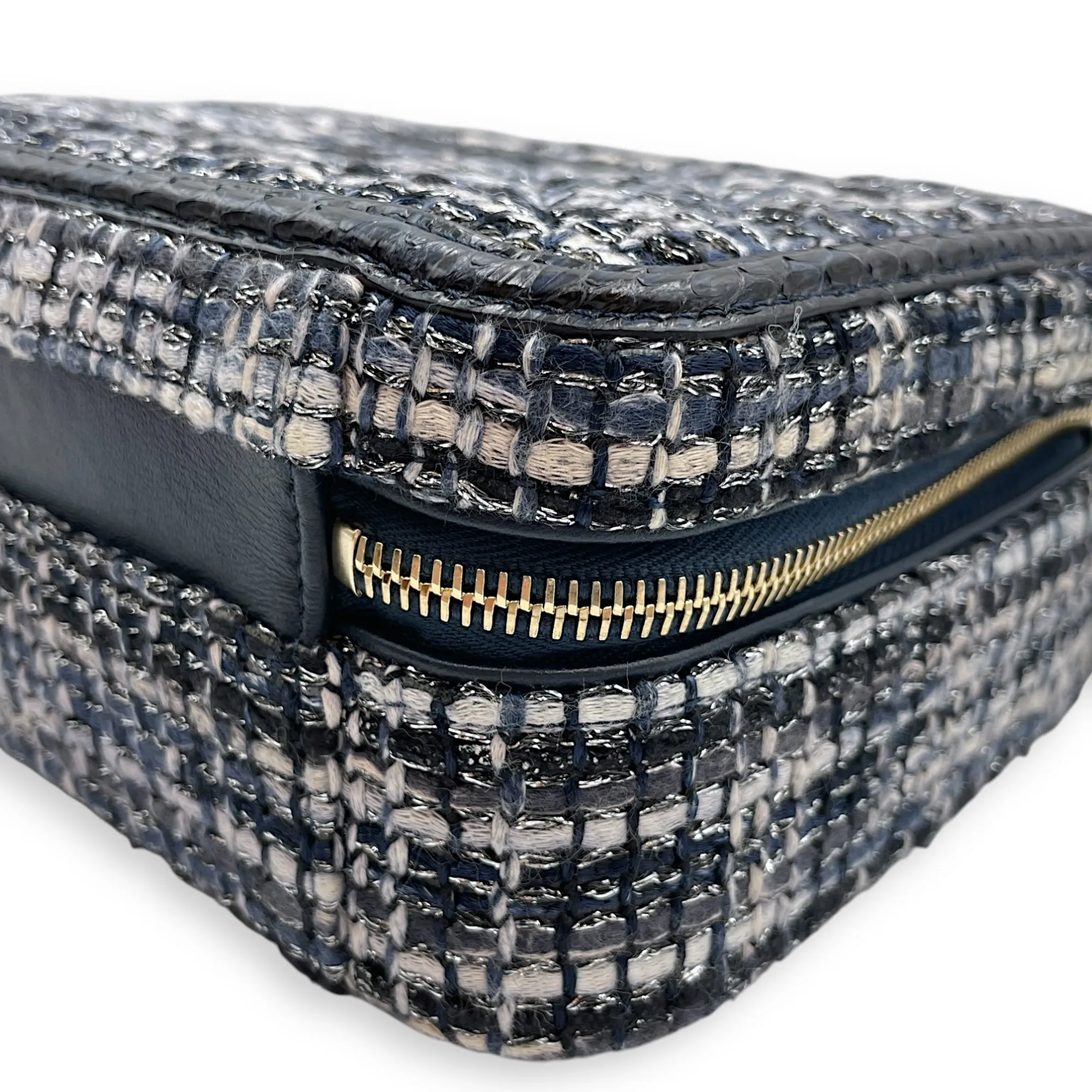Python Vanity Filigree Blue Crossbody Bag in Tweed, Gold hardware