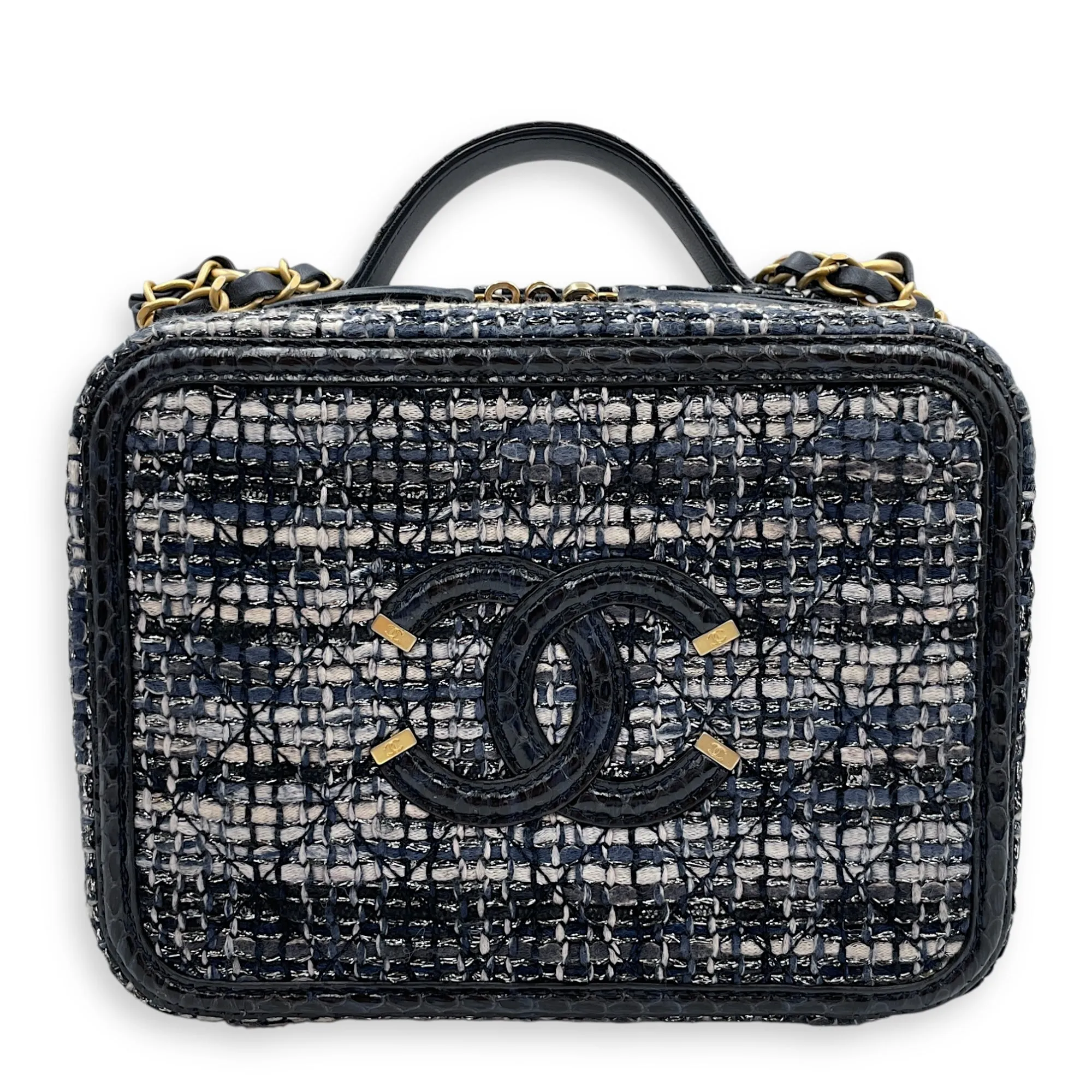Python Vanity Filigree Blue Crossbody Bag in Tweed, Gold hardware