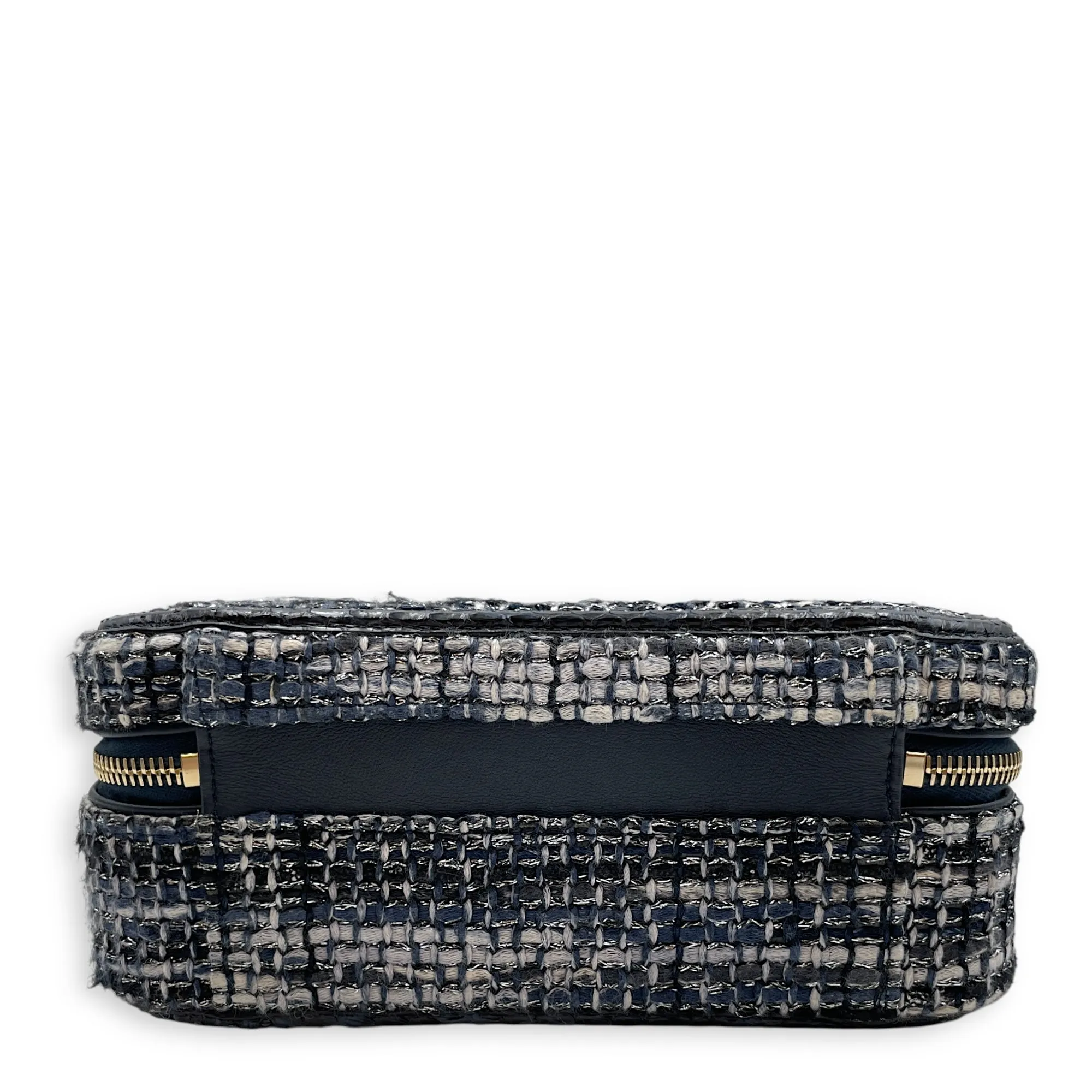 Python Vanity Filigree Blue Crossbody Bag in Tweed, Gold hardware