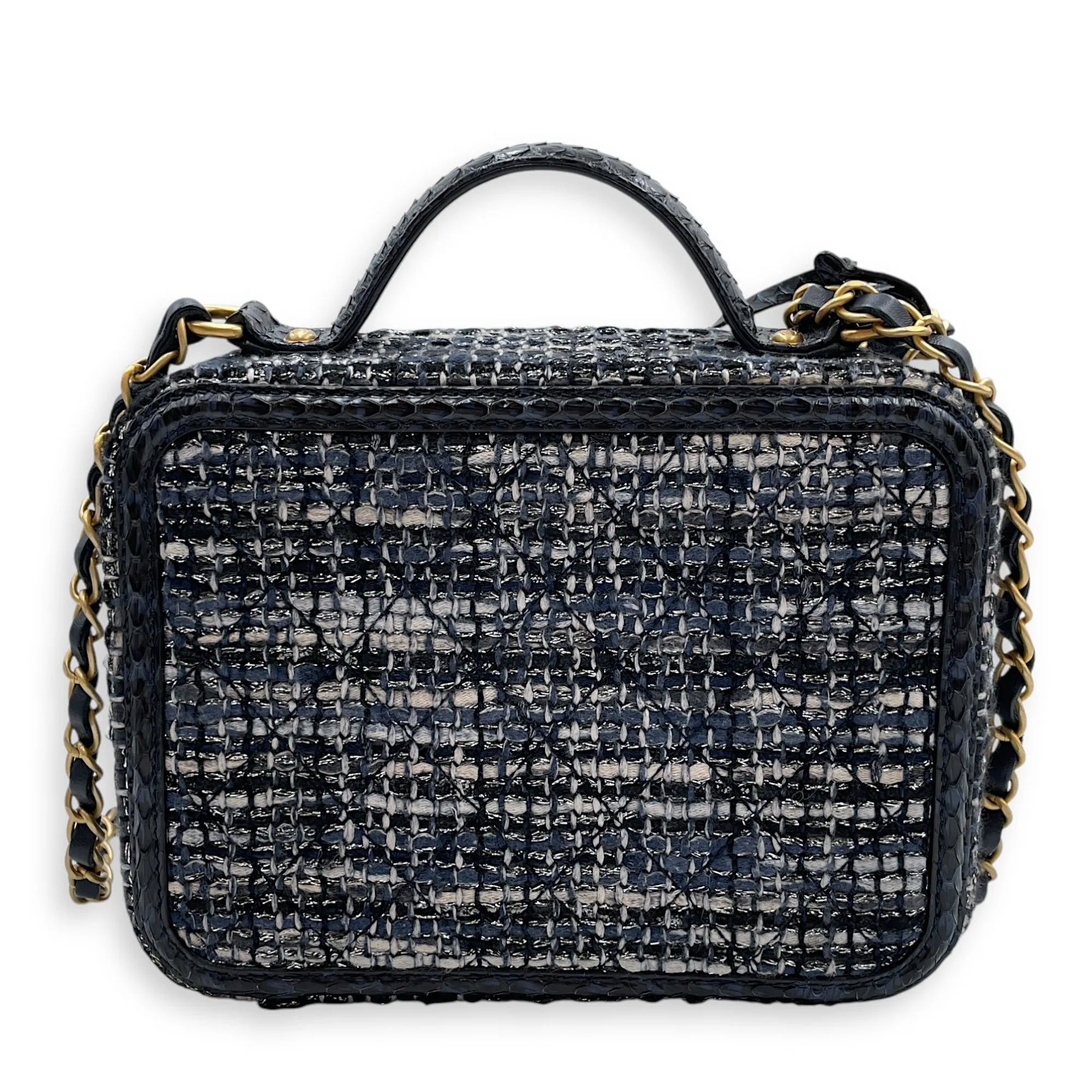 Python Vanity Filigree Blue Crossbody Bag in Tweed, Gold hardware