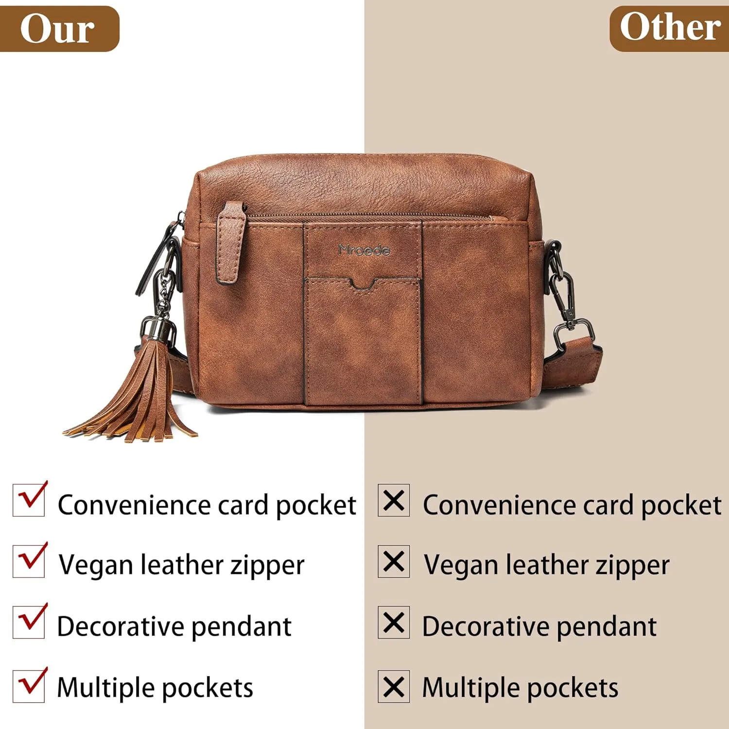 Quilted Crossbody Bags for Women 3-Pockets Crossbody Purses Vegan Leather Shoulder Handbags with Wide Strap