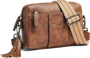 Quilted Crossbody Bags for Women 3-Pockets Crossbody Purses Vegan Leather Shoulder Handbags with Wide Strap