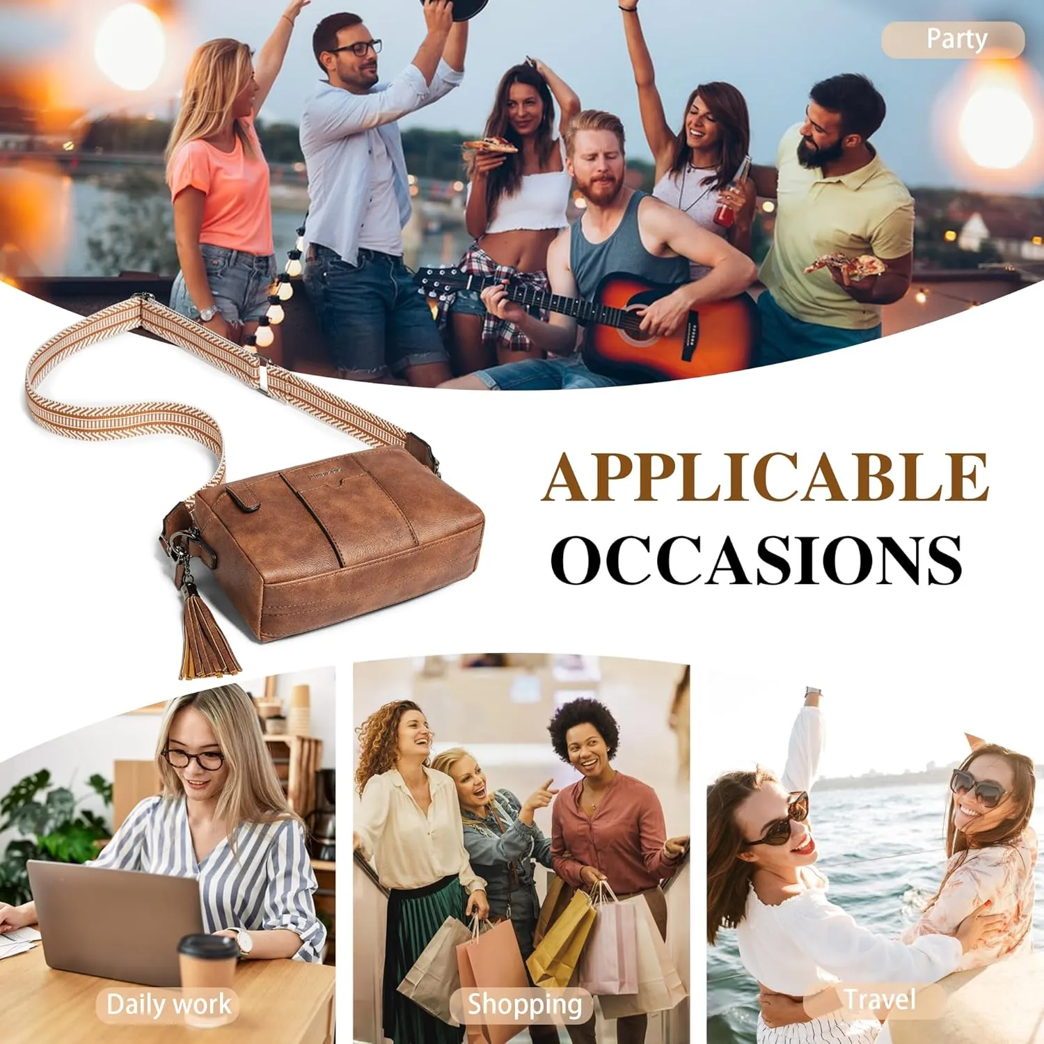 Quilted Crossbody Bags for Women 3-Pockets Crossbody Purses Vegan Leather Shoulder Handbags with Wide Strap