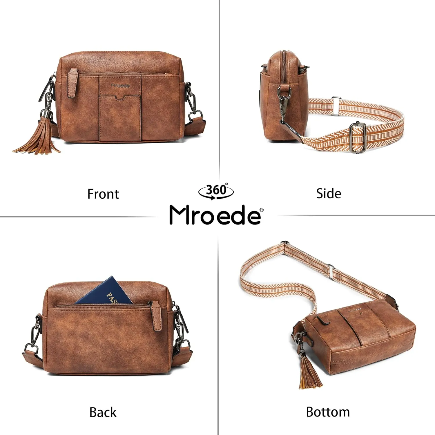 Quilted Crossbody Bags for Women 3-Pockets Crossbody Purses Vegan Leather Shoulder Handbags with Wide Strap