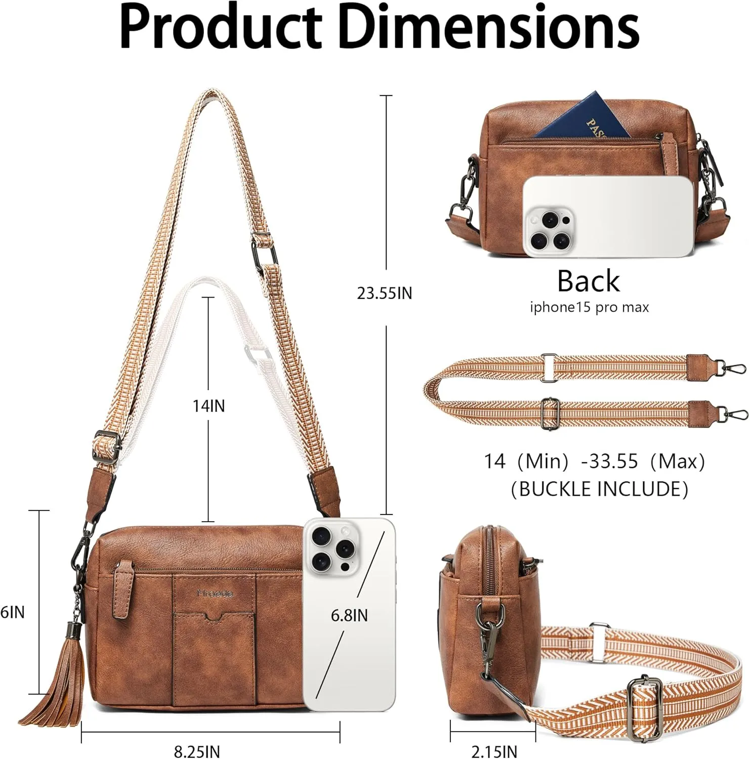 Quilted Crossbody Bags for Women 3-Pockets Crossbody Purses Vegan Leather Shoulder Handbags with Wide Strap