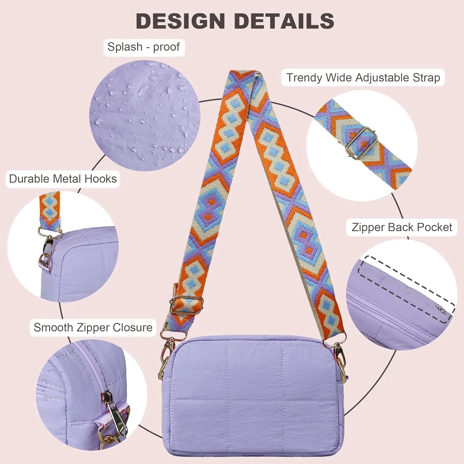 Quilted Crossbody Bags for Women Puffer Shoulder Bag with Adjustable Wide Strap Puffy Dupes Nylon Crossbody Purse