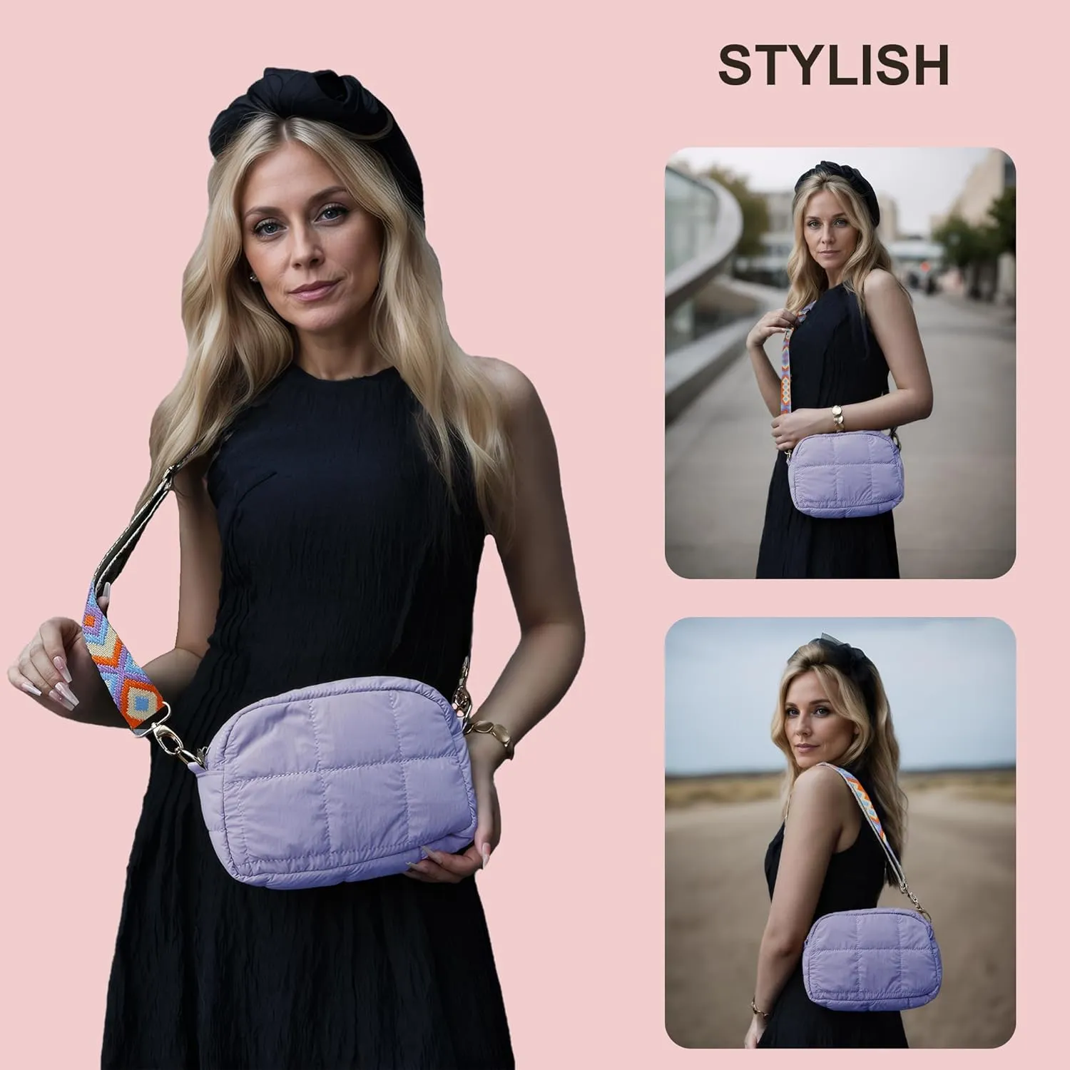 Quilted Crossbody Bags for Women Puffer Shoulder Bag with Adjustable Wide Strap Puffy Dupes Nylon Crossbody Purse