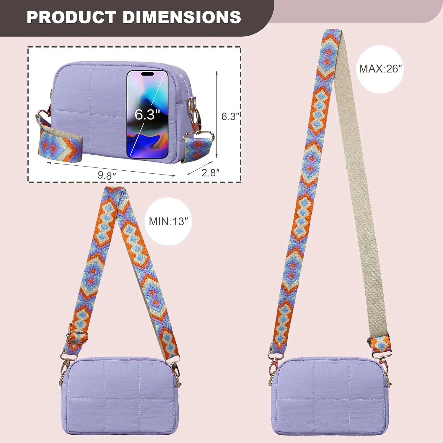 Quilted Crossbody Bags for Women Puffer Shoulder Bag with Adjustable Wide Strap Puffy Dupes Nylon Crossbody Purse